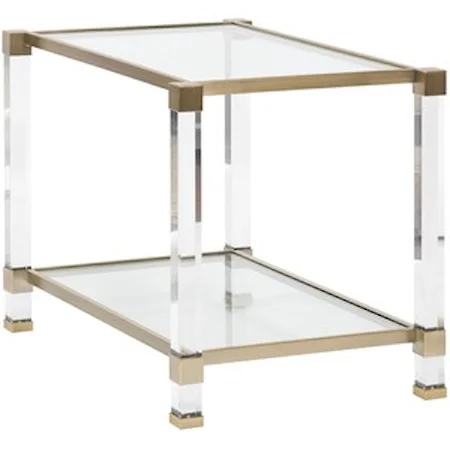 Contemporary Acrylic End Table with Glass Top and Satin Brass Trim